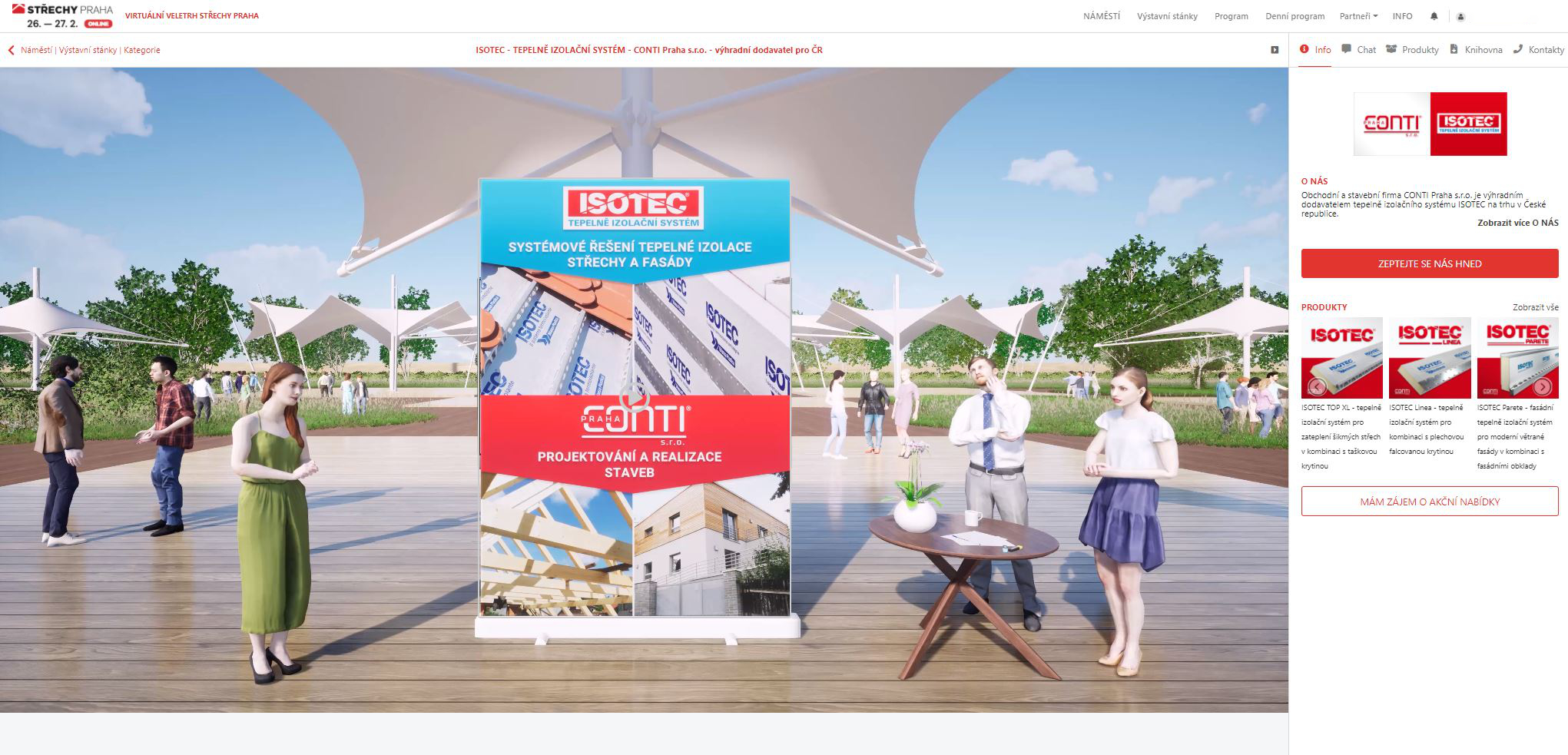 Stánek firmy Conti Praha (produkt Isotec) na online Střechy Praha 2021